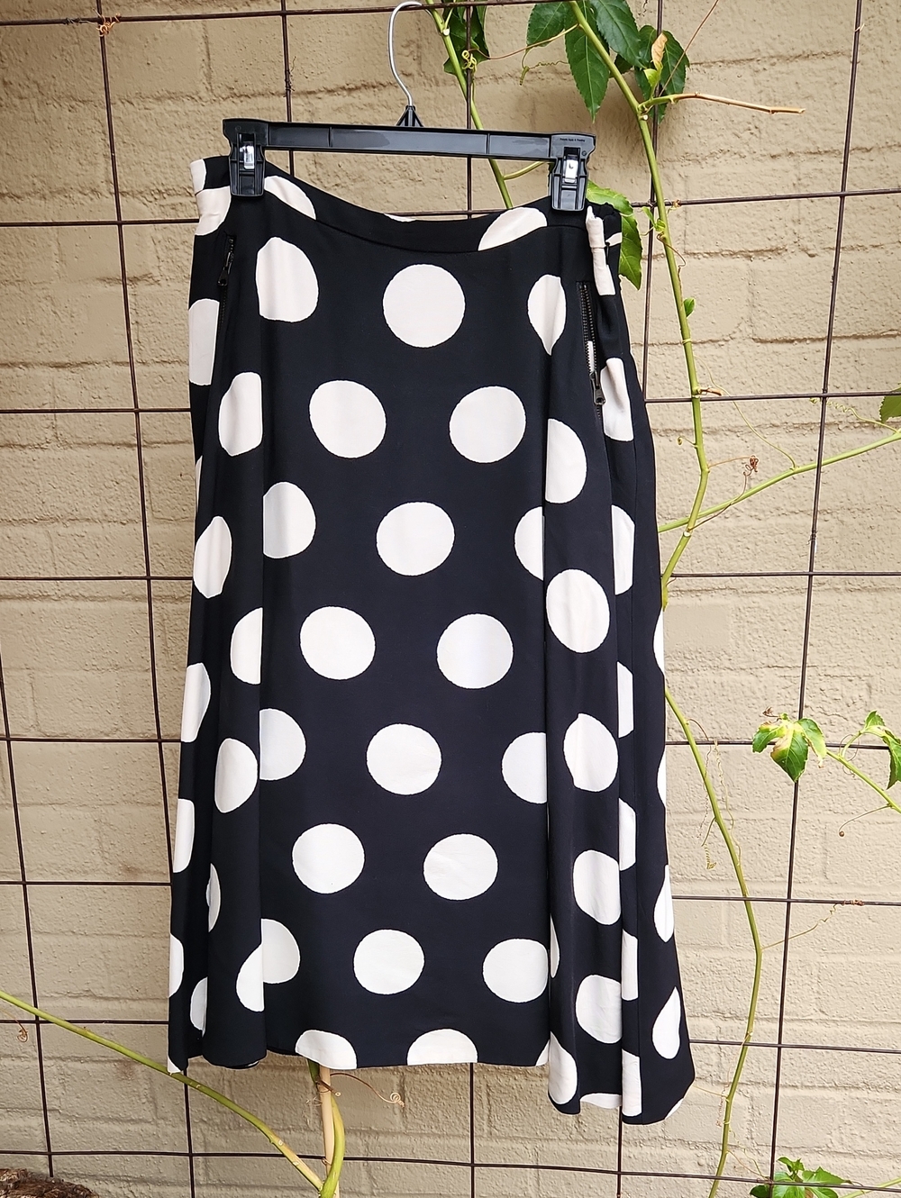 Classic Black & White Polka Dot A-Line Skirt With Pockets Size 10